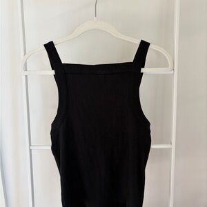 J. Crew Black Ribbed Square-Neck Tank Top - Small